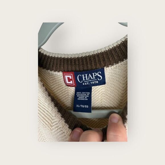 Chaps Cream Knit Chunky Sweater Mens Size XL - Picture 4 of 4